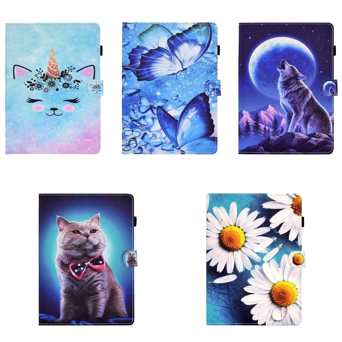 For 10 inch Tablet Sewing Pen Slot Leather Tablet Case(Bow Tie Cat)