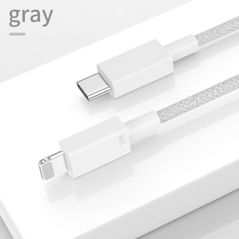 27W PD USB-C / Type-C to 8 Pin Fast Charging Braided Data Cable, Cable Length: 1m(Grey)