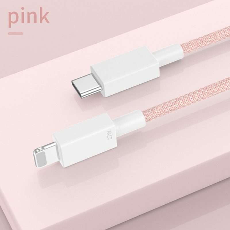27W PD USB-C / Type-C to 8 Pin Fast Charging Braided Data Cable, Cable Length: 1m(Pink)