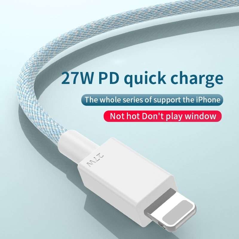 27W PD USB-C / Type-C to 8 Pin Fast Charging Braided Data Cable, Cable Length: 1m(Pink)