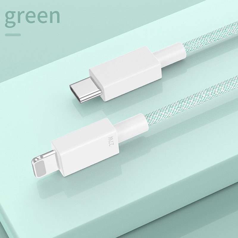 27W PD USB-C / Type-C to 8 Pin Fast Charging Braided Data Cable, Cable Length: 1m(Green)
