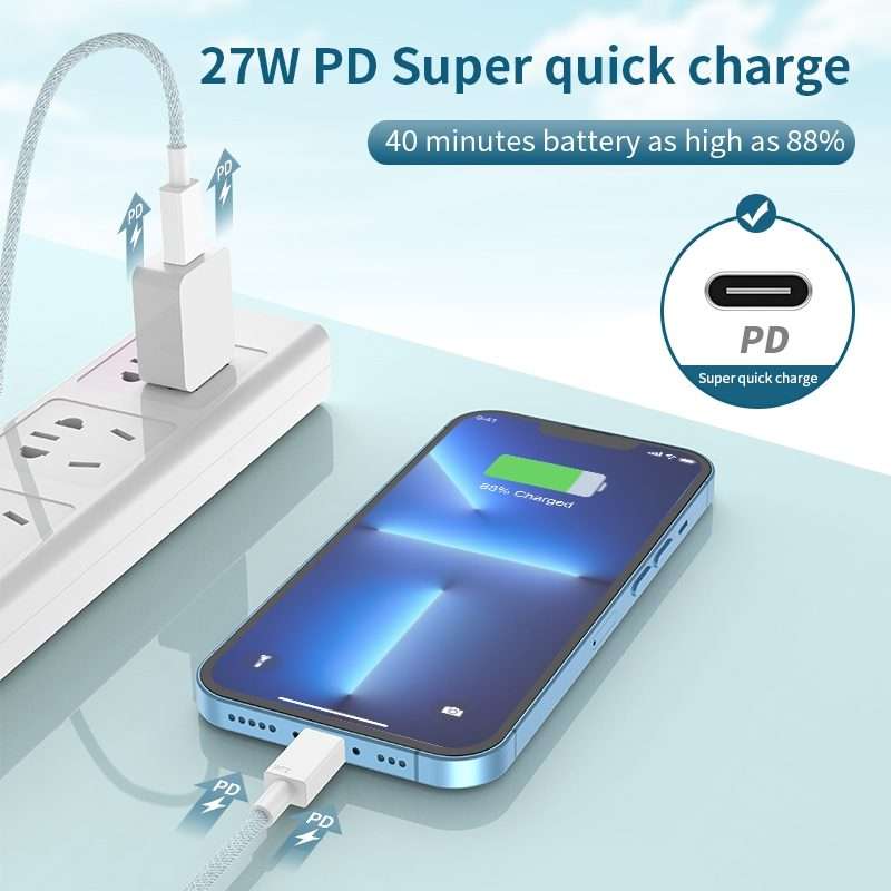 27W PD USB-C / Type-C to 8 Pin Fast Charging Braided Data Cable, Cable Length: 1m(Green)