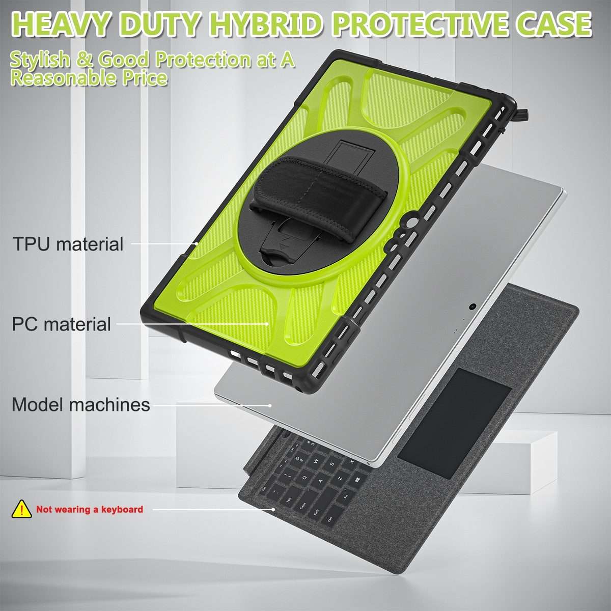 For MicroSoft Surface Pro 4 / 5 / 6 / 7 TPU + PC Tablet Case(Yellow Green)