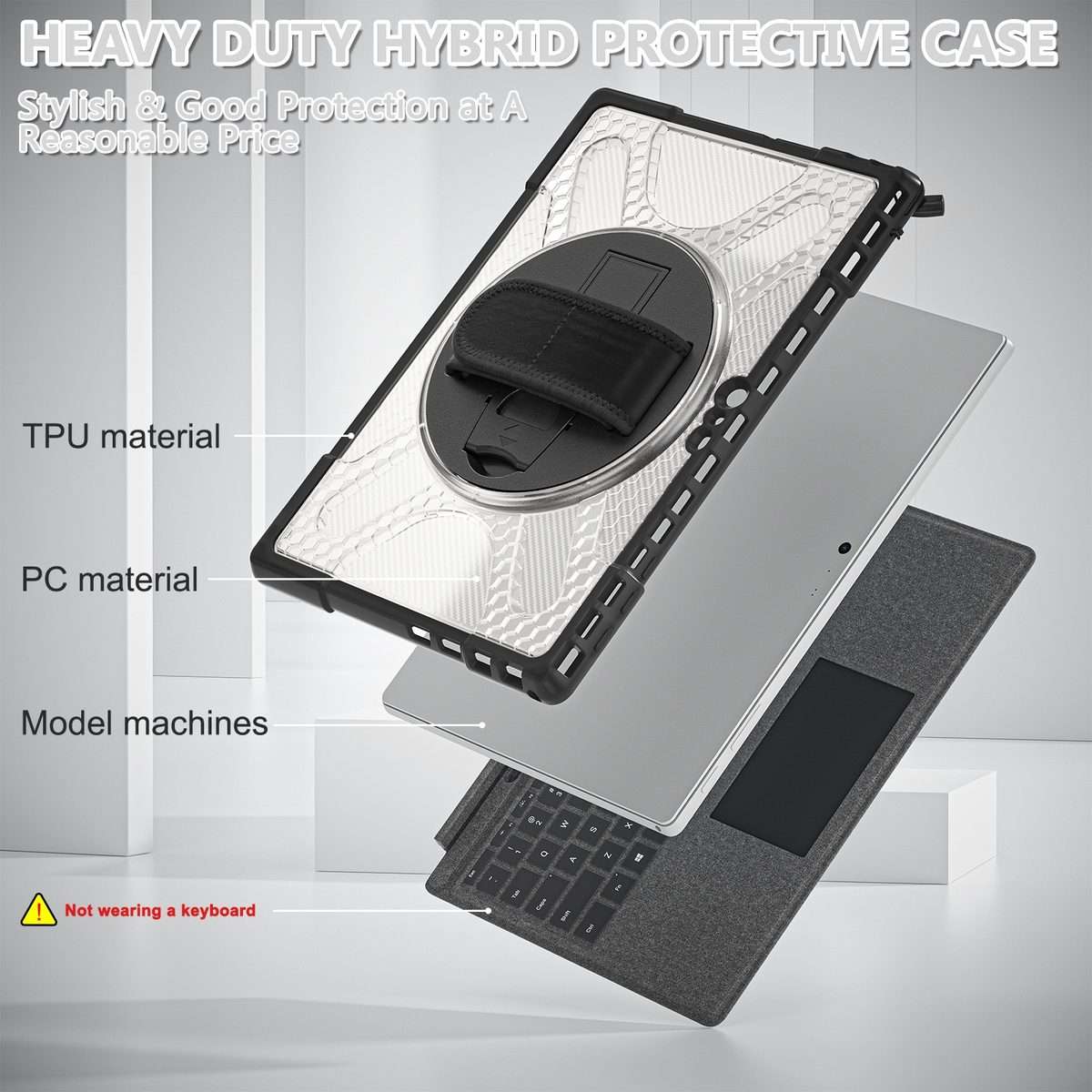 For MicroSoft Surface Pro 4 / 5 / 6 / 7 TPU + PC Tablet Case(Transparent)