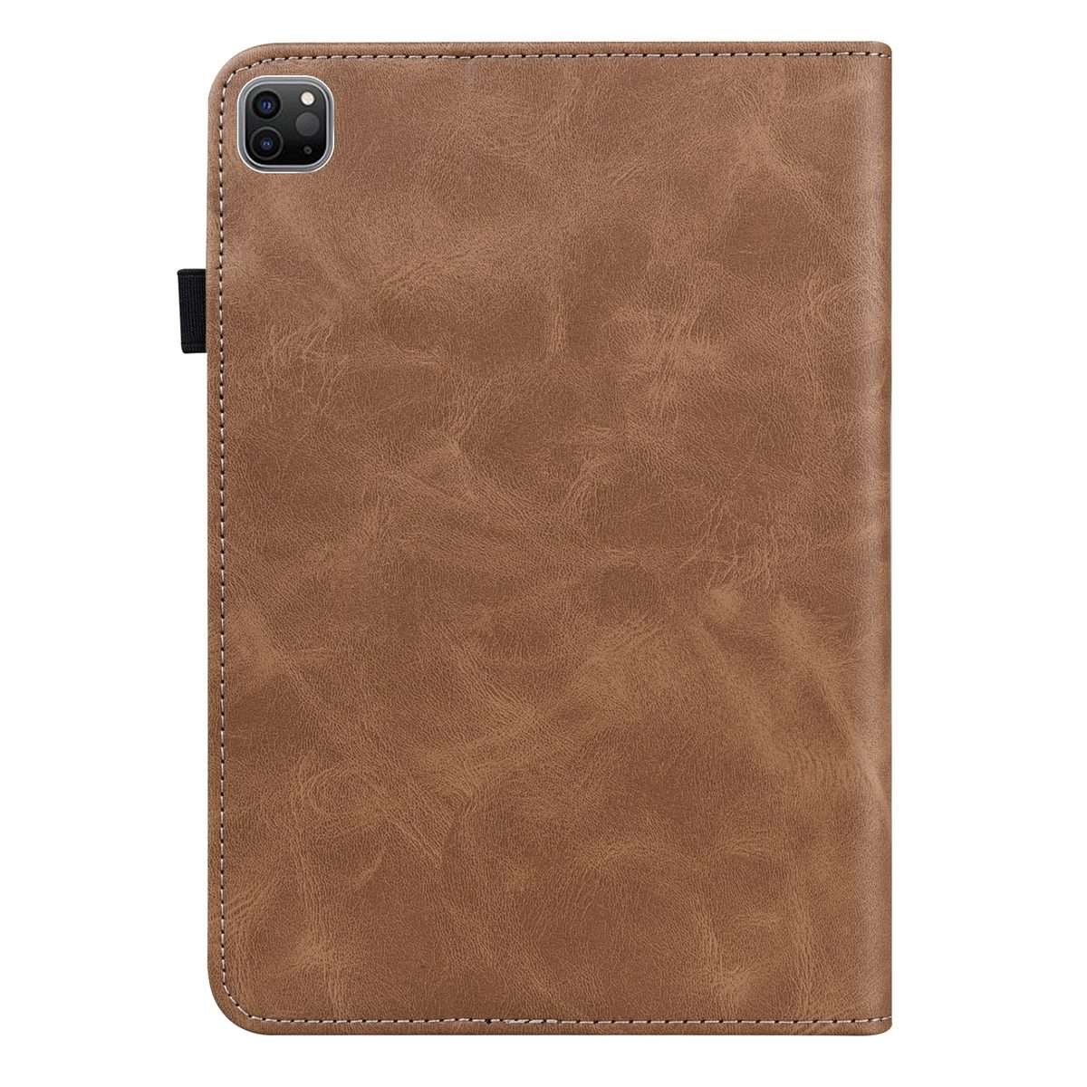 For iPad Pro 12.9 2022 / 2021 / 2020 / 2018 Solid Color Embossed Striped Leather Case(Brown)