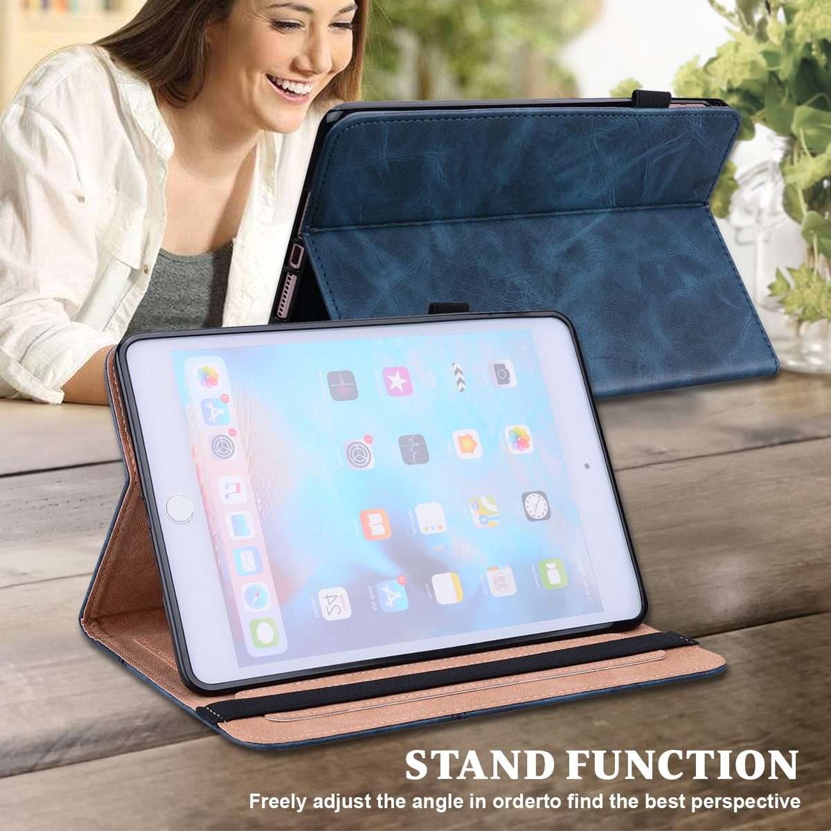 For iPad Pro 12.9 2022 / 2021 / 2020 / 2018 Solid Color Embossed Striped Leather Case(Blue)