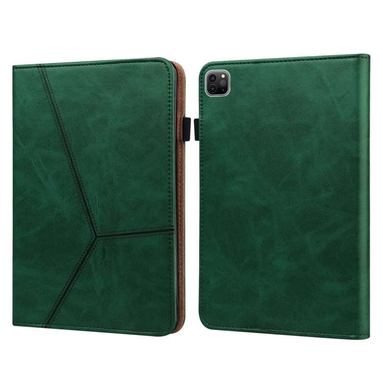 For iPad Pro 12.9 2022 / 2021 / 2020 / 2018 Solid Color Embossed Striped Leather Case(Green)