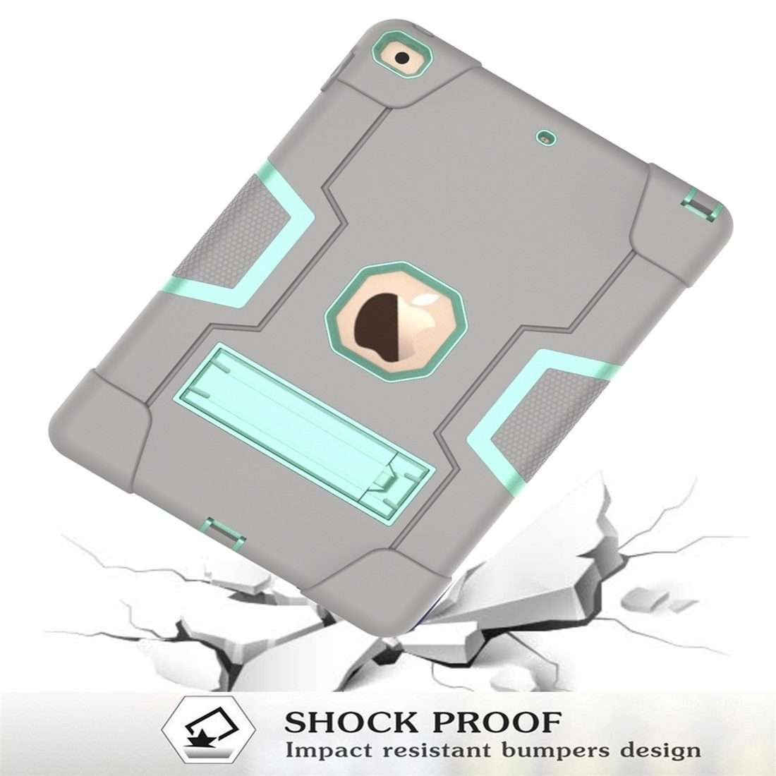 For iPad 10.2 Contrast Color Silicone + PC Combination Case with Holder(Grey + Aqua)