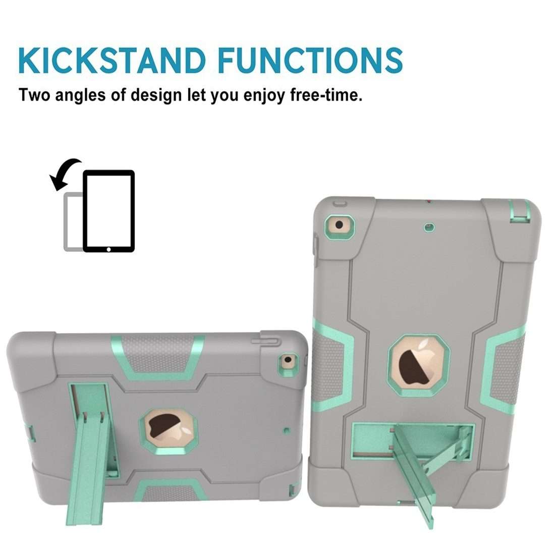 For iPad 10.2 Contrast Color Silicone + PC Combination Case with Holder(Grey + Aqua)