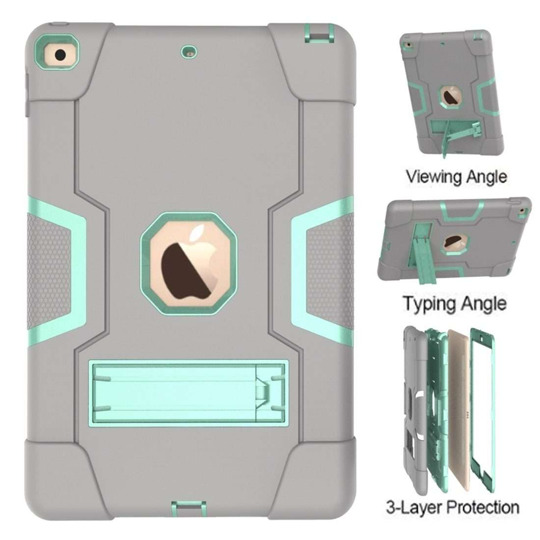 For iPad 10.2 Contrast Color Silicone + PC Combination Case with Holder(Grey + Aqua)