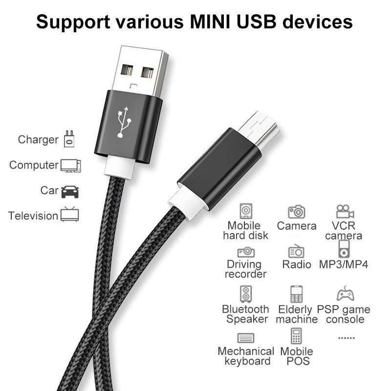5 PCS Mini USB to USB A Woven Data / Charge Cable for MP3, Camera, Car DVR, Length:1.5m(Gold)