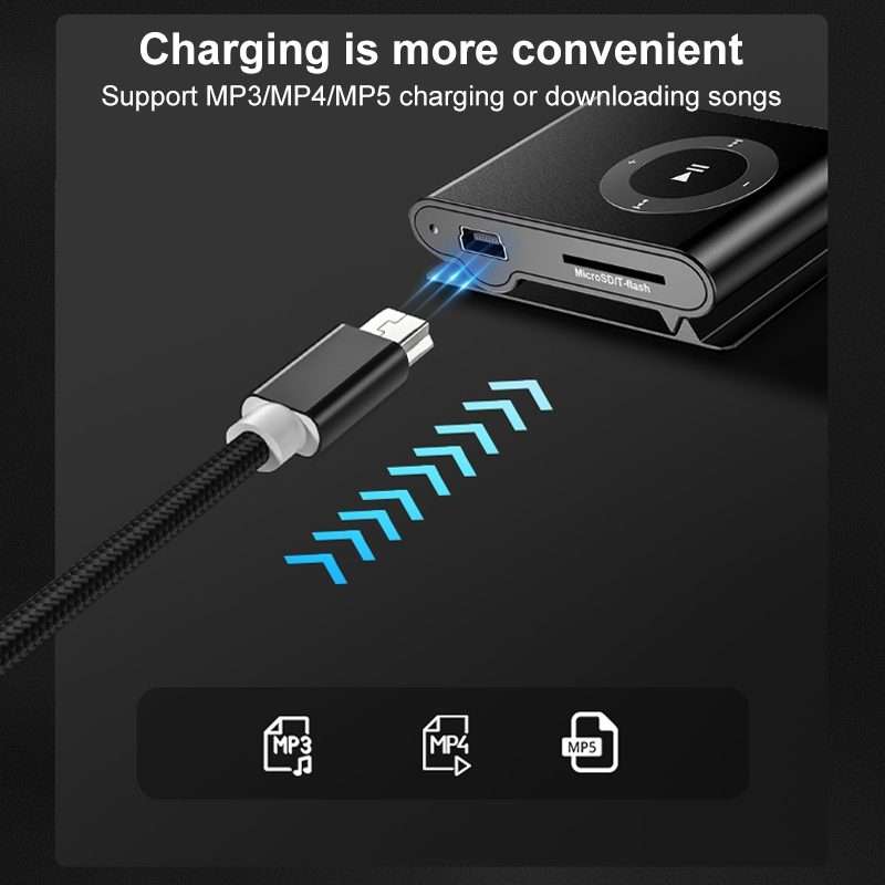 5 PCS Mini USB to USB A Woven Data / Charge Cable for MP3, Camera, Car DVR, Length:1.5m(Silver)