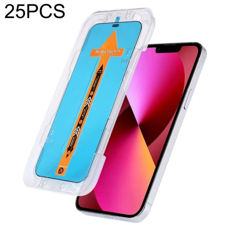 For iPhone 17e / 16e / 13 / 13 Pro 25pcs Fast Attach Dust-proof Anti-static Tempered Glass Film