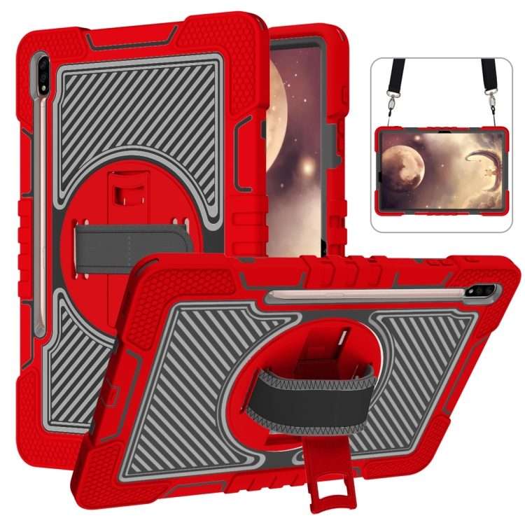 For Samsung Galaxy Tab A7 Lite 360 Degree Rotation Contrast Color Silicone + PC Ta ... (Red+Black)