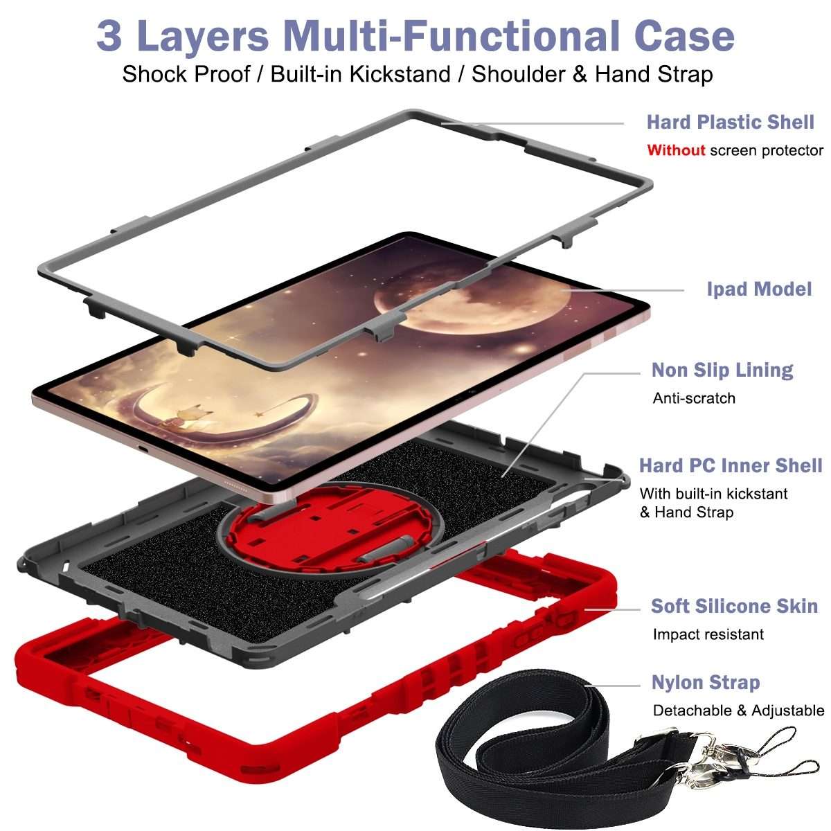 For Samsung Galaxy Tab A7 Lite 360 Degree Rotation Contrast Color Silicone + PC Ta ... (Red+Black)