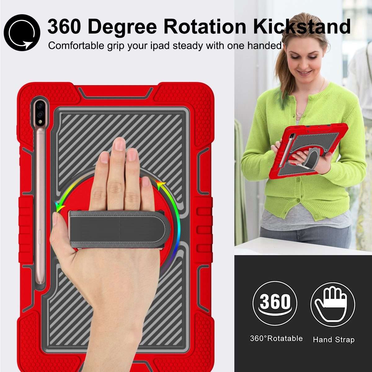 For Samsung Galaxy Tab A7 Lite 360 Degree Rotation Contrast Color Silicone + PC Ta ... (Red+Black)