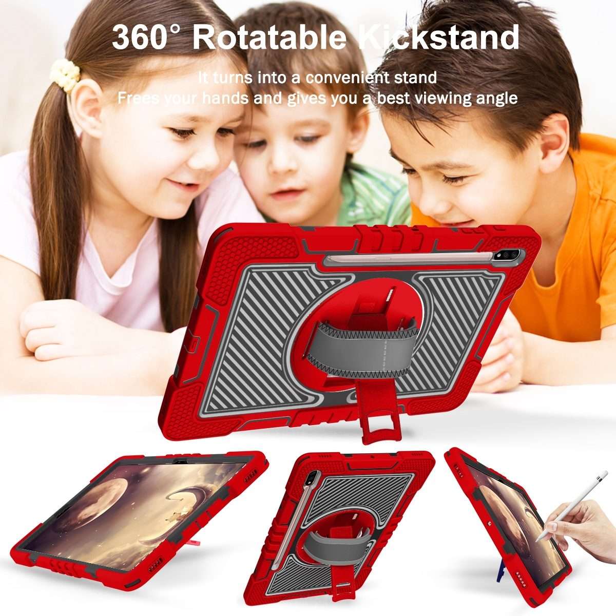 For Samsung Galaxy Tab A7 Lite 360 Degree Rotation Contrast Color Silicone + PC Ta ... (Red+Black)
