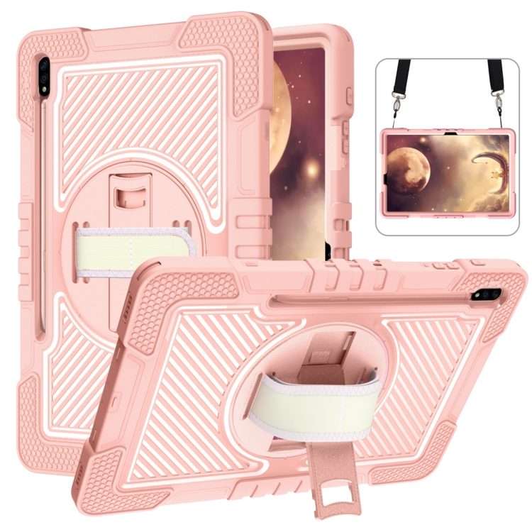 For Samsung Galaxy Tab A7 Lite 360 Degree Rotation Contrast Color Silicone + PC Ta ... (Rose Gold)