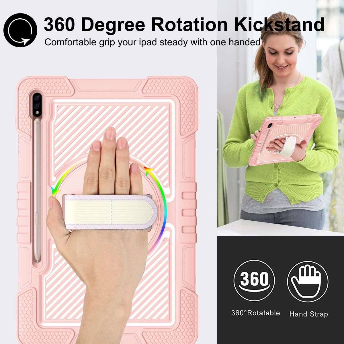 For Samsung Galaxy Tab A7 Lite 360 Degree Rotation Contrast Color Silicone + PC Ta ... (Rose Gold)