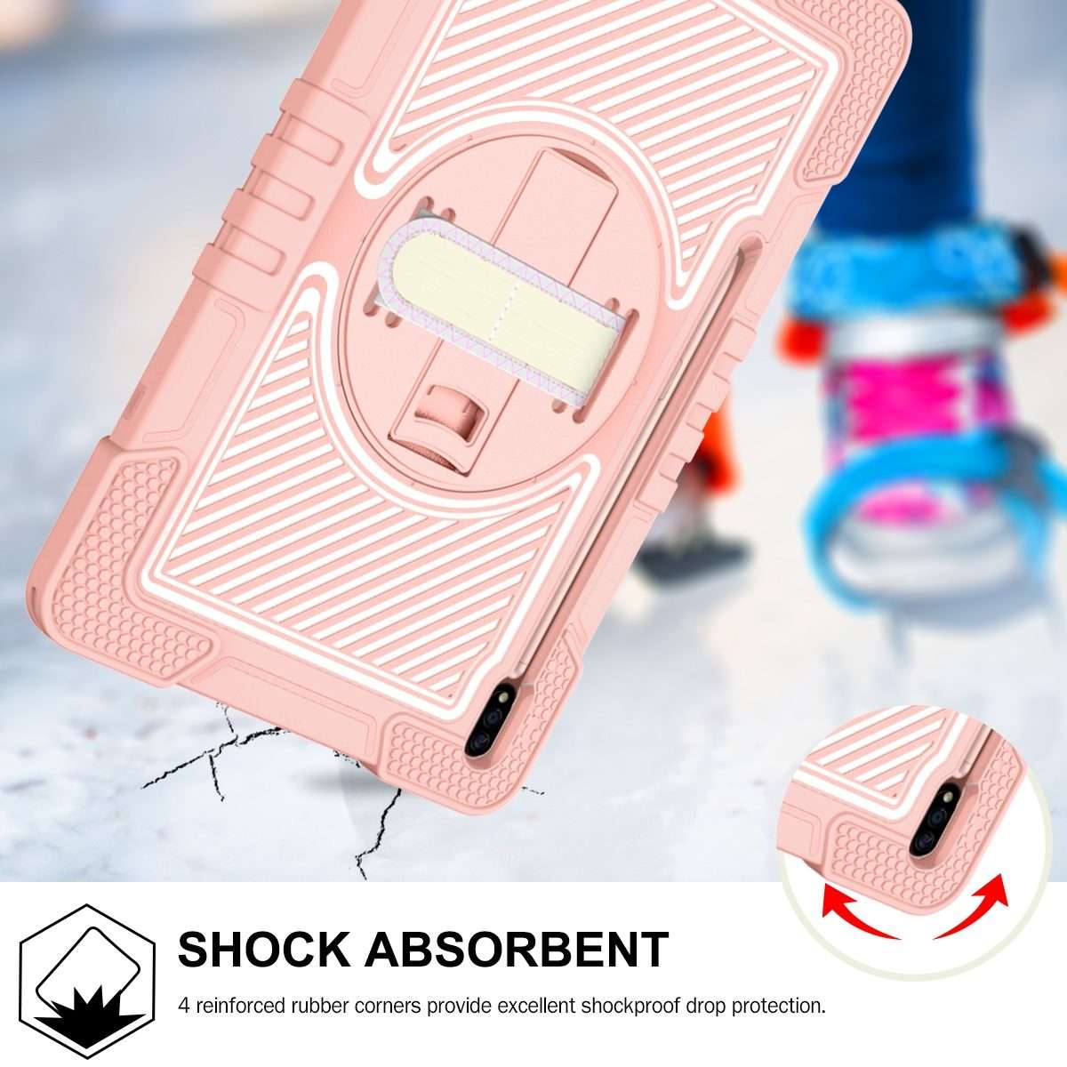 For Samsung Galaxy Tab A7 Lite 360 Degree Rotation Contrast Color Silicone + PC Ta ... (Rose Gold)