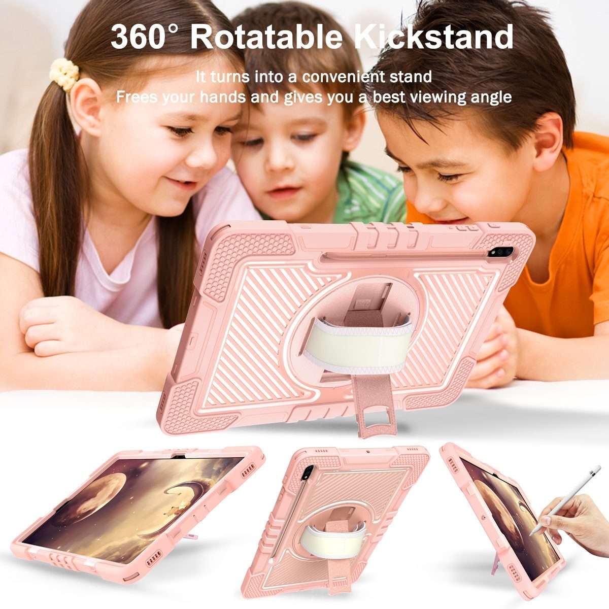 For Samsung Galaxy Tab A7 Lite 360 Degree Rotation Contrast Color Silicone + PC Ta ... (Rose Gold)