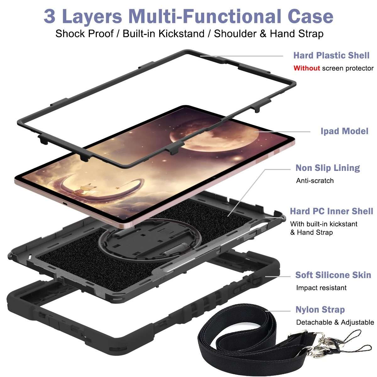 For Samsung Galaxy Tab A7 Lite 360 Degree Rotation Contrast Color Silicone + PC Tablet Case(Black)