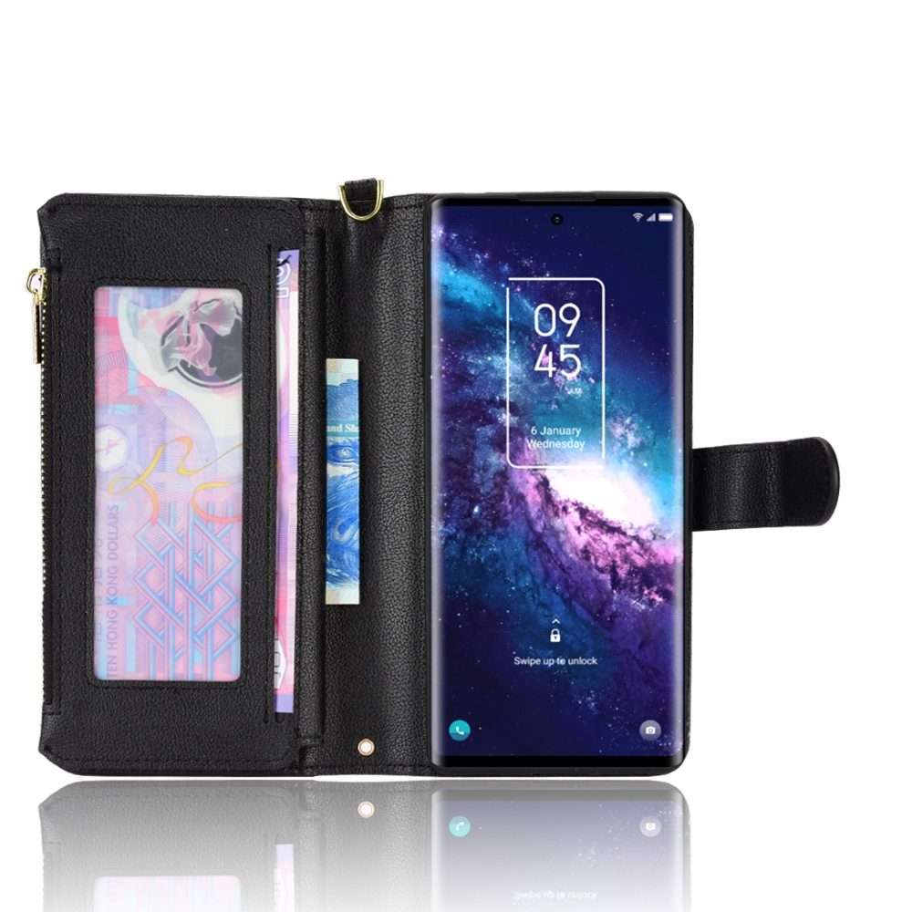 For TCL 20 Pro 5G Litchi Texture Zipper Leather Phone Case(Black)