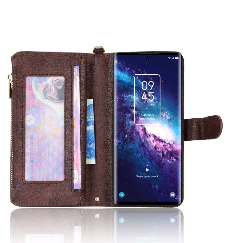 For TCL 20 Pro 5G Litchi Texture Zipper Leather Phone Case(Brown)