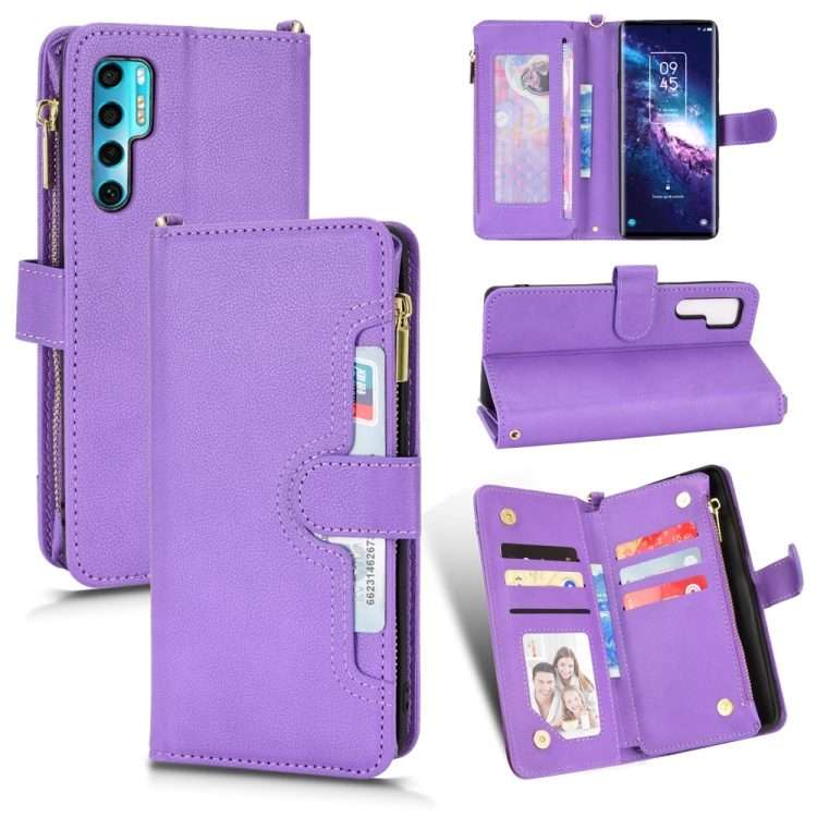 For TCL 20 Pro 5G Litchi Texture Zipper Leather Phone Case(Purple)
