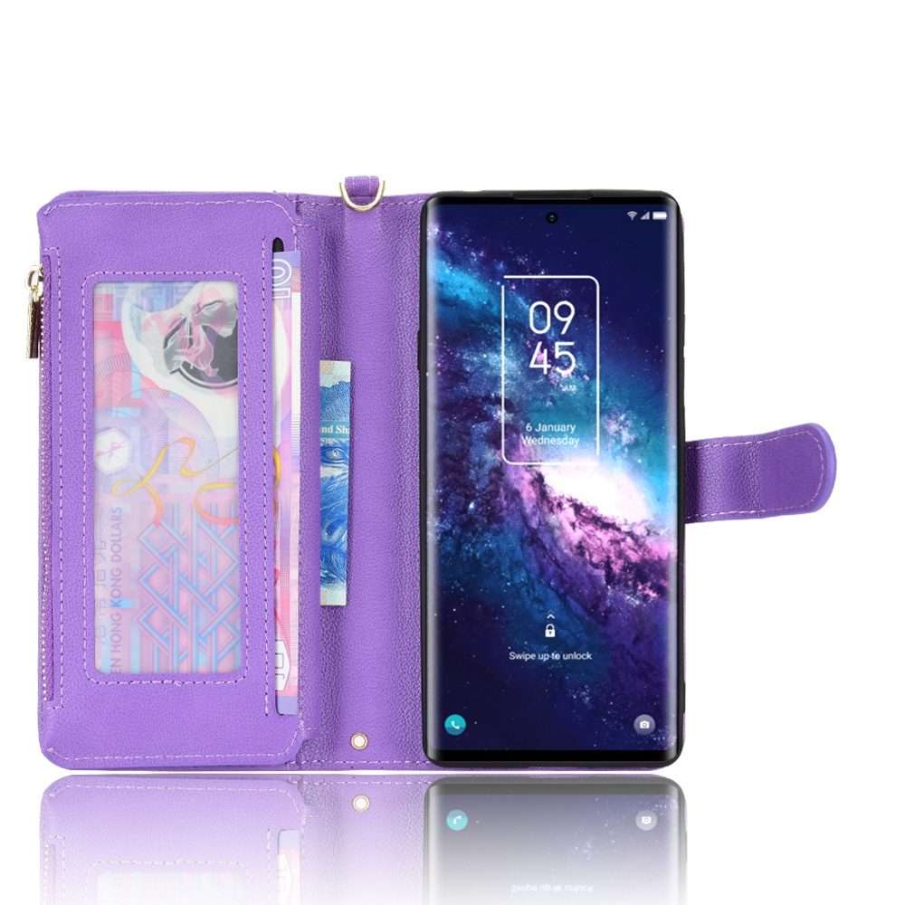 For TCL 20 Pro 5G Litchi Texture Zipper Leather Phone Case(Purple)