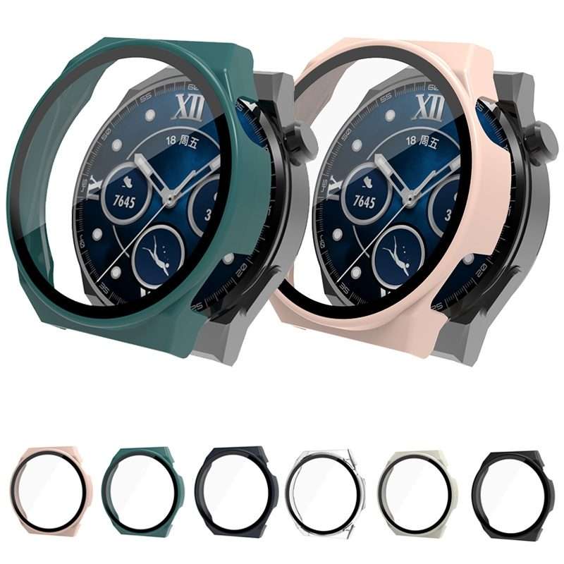 For Huawei Watch GT 3 Pro 46mm PC + Tempered Glass Watch Case(Pink)