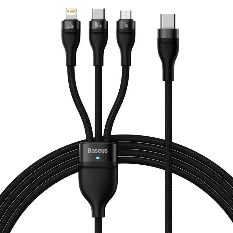 Baseus Flash Series II 1.5m 3 in 1 Type-C to Micro USB + 8 Pin + Type-C 100W Fast Char ... (Black)
