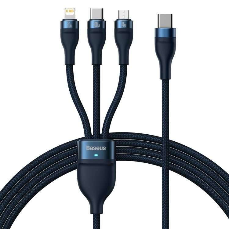 Baseus Flash Series II 1.5m 3 in 1 Type-C to Micro USB + 8 Pin + Type-C 100W Fast Charg ... (Blue)