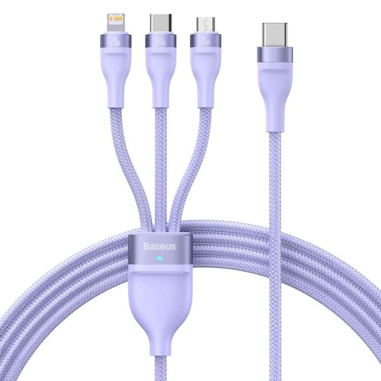 Baseus Flash Series II 1.5m 3 in 1 Type-C to Micro USB + 8 Pin + Type-C 100W Fast Cha ... (Purple)
