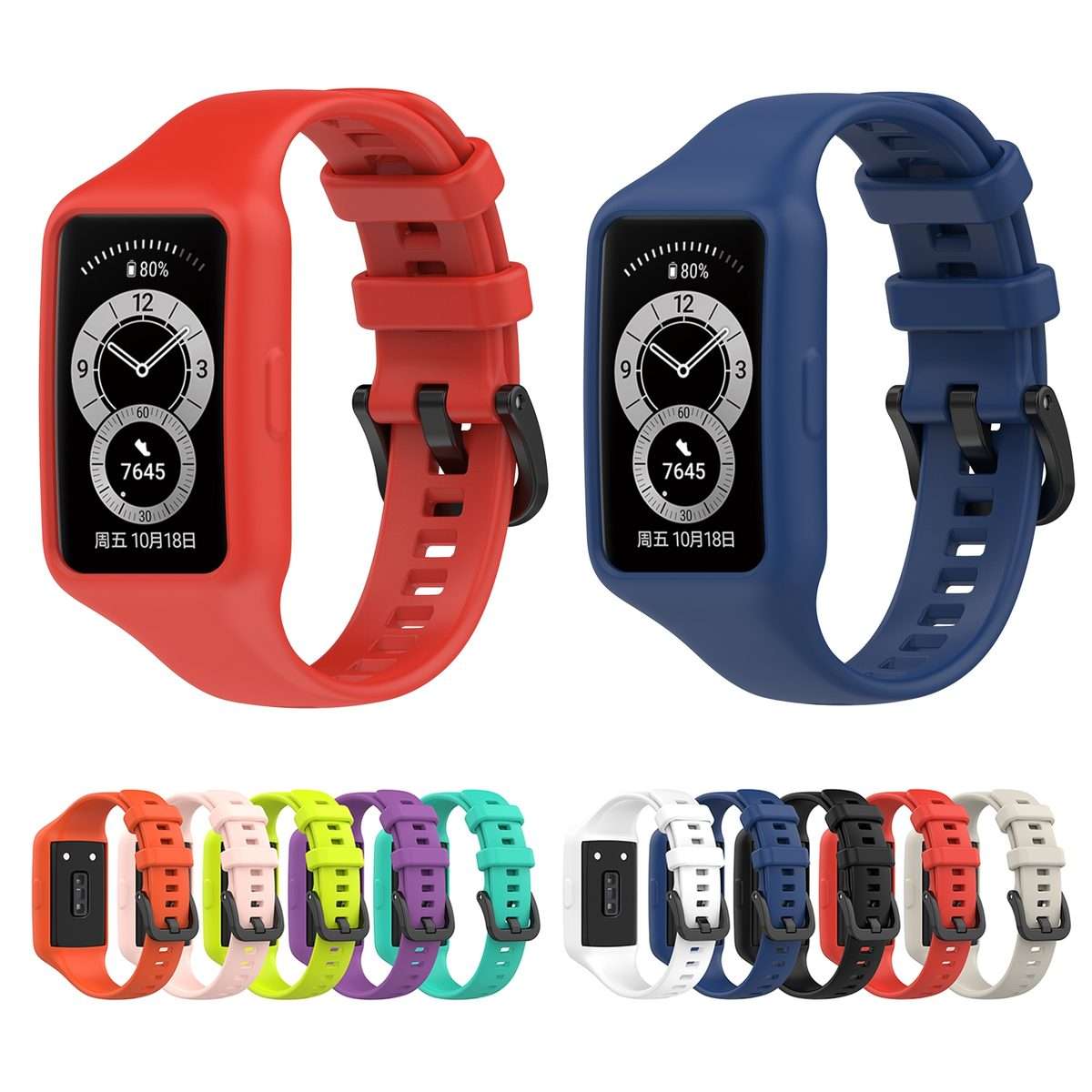 For Huawei Band 7 / 6 Pro / 6 / Honor Band 7 / 6 Universal Integrated Silicone Wat ... (Navy Blue)