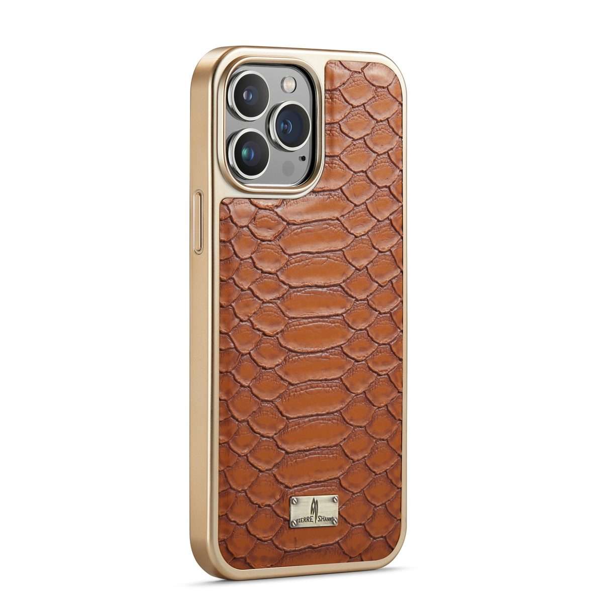Fierre Shann Python Texture Electroplating PU Phone Case For iPhone 11 Pro Max(Brown)