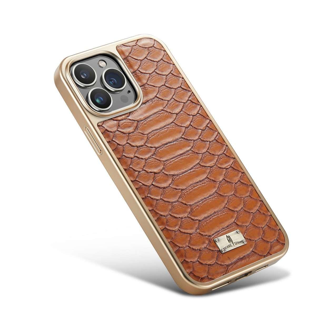 Fierre Shann Python Texture Electroplating PU Phone Case For iPhone 11 Pro Max(Brown)