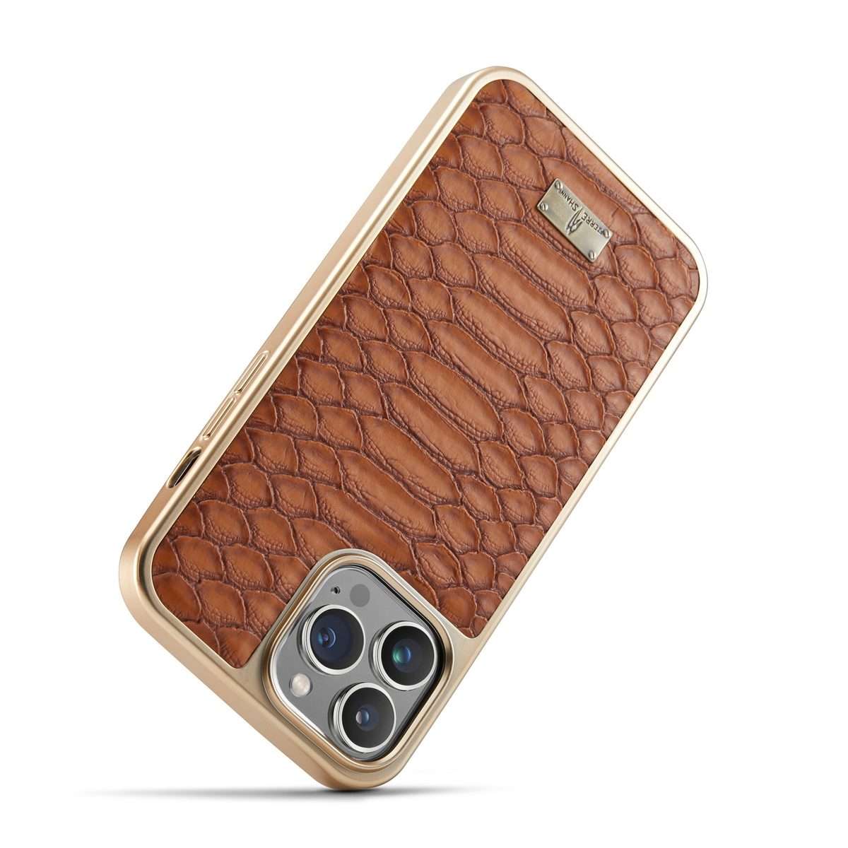 Fierre Shann Python Texture Electroplating PU Phone Case For iPhone 11 Pro Max(Brown)