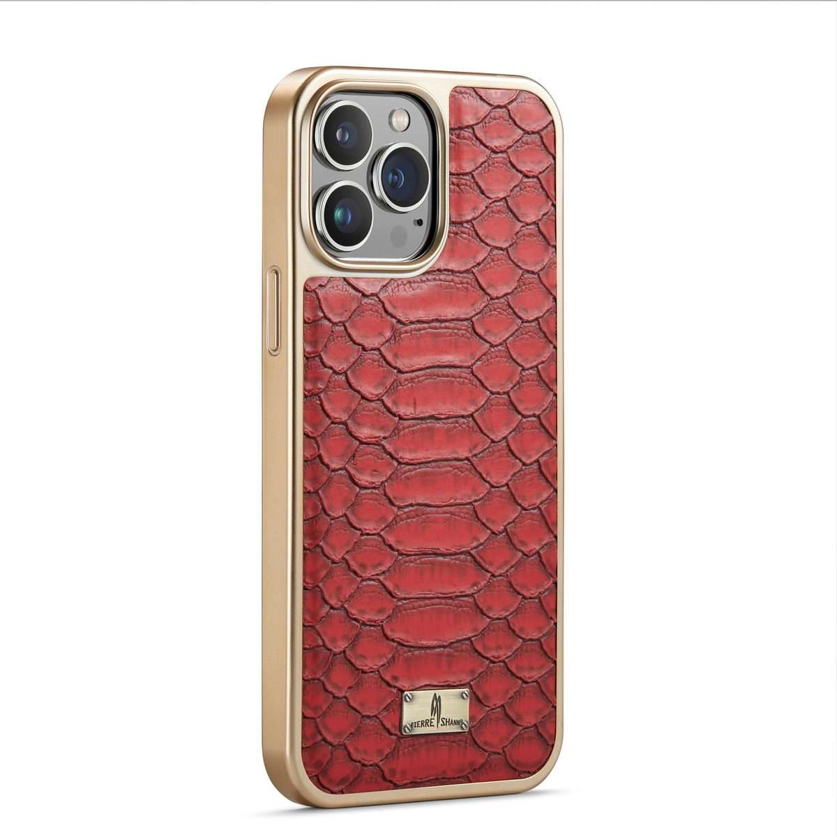 Fierre Shann Python Texture Electroplating PU Phone Case For iPhone 11 Pro Max(Red)