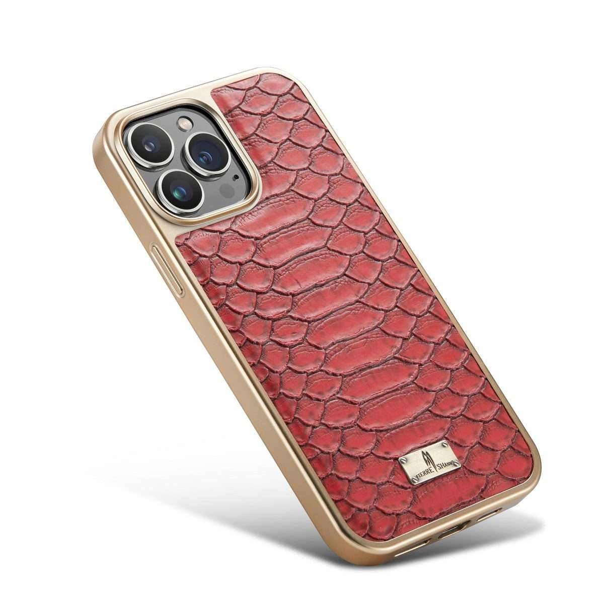 Fierre Shann Python Texture Electroplating PU Phone Case For iPhone 11 Pro Max(Red)