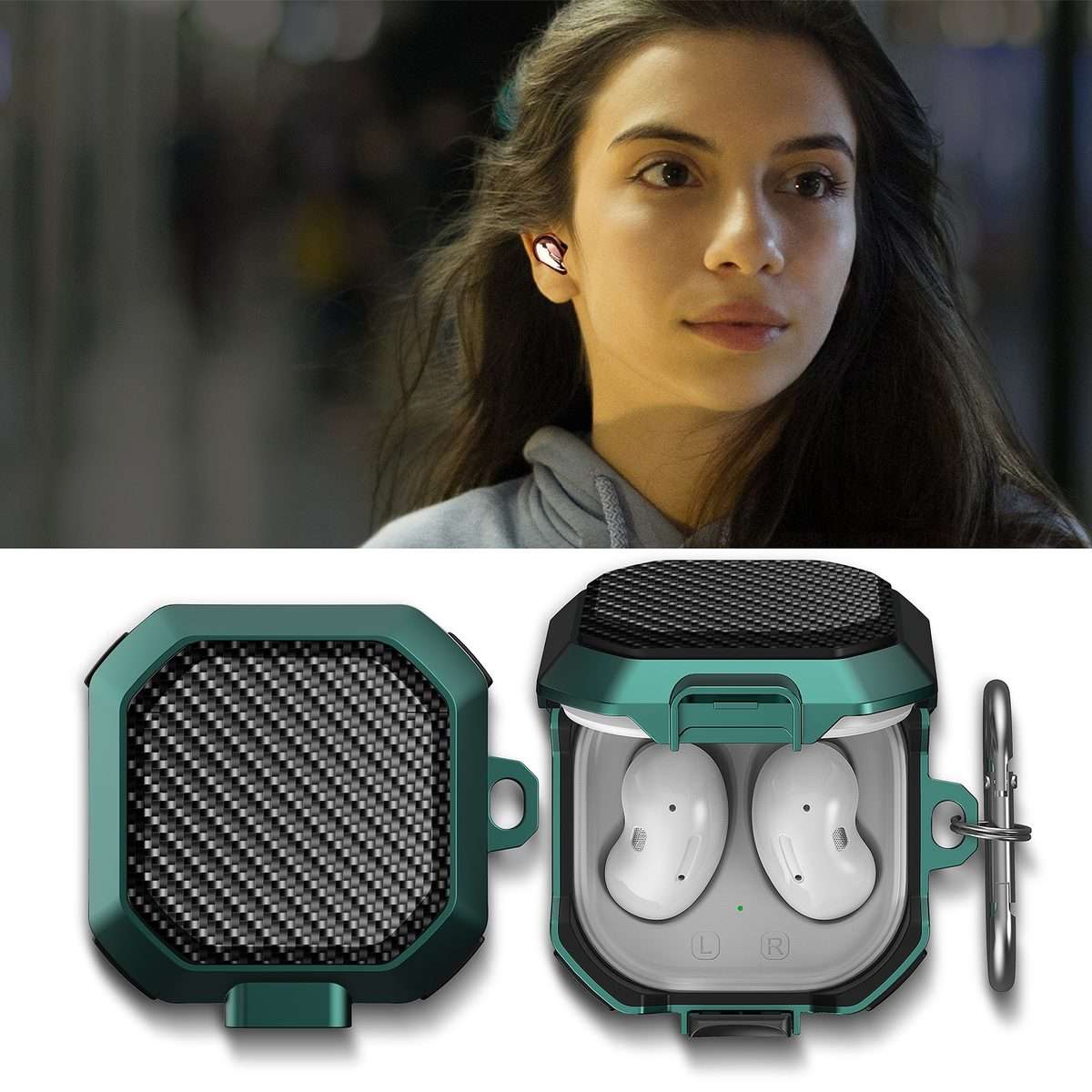 For Samsung Galaxy Buds Live/Buds Pro/Buds 2/2 Pro Anti-fall Earphones Case with Switch (Gold)