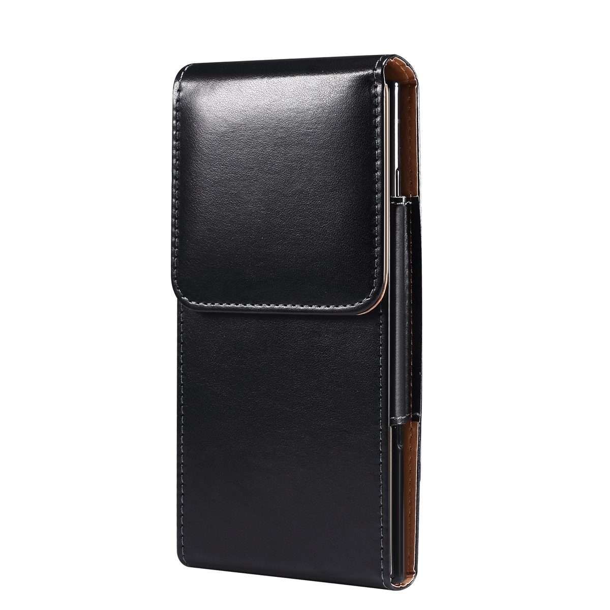 Men Glossy Texture Leather Portable Mobile Phone Waist Bag for 6.9 inch or below(Black)