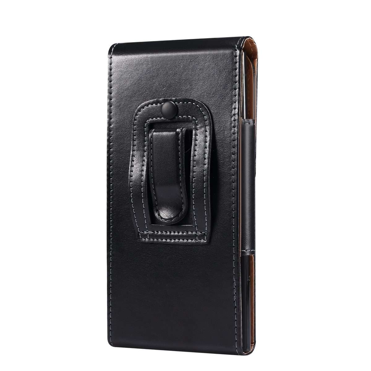 Men Glossy Texture Leather Portable Mobile Phone Waist Bag for 6.9 inch or below(Black)