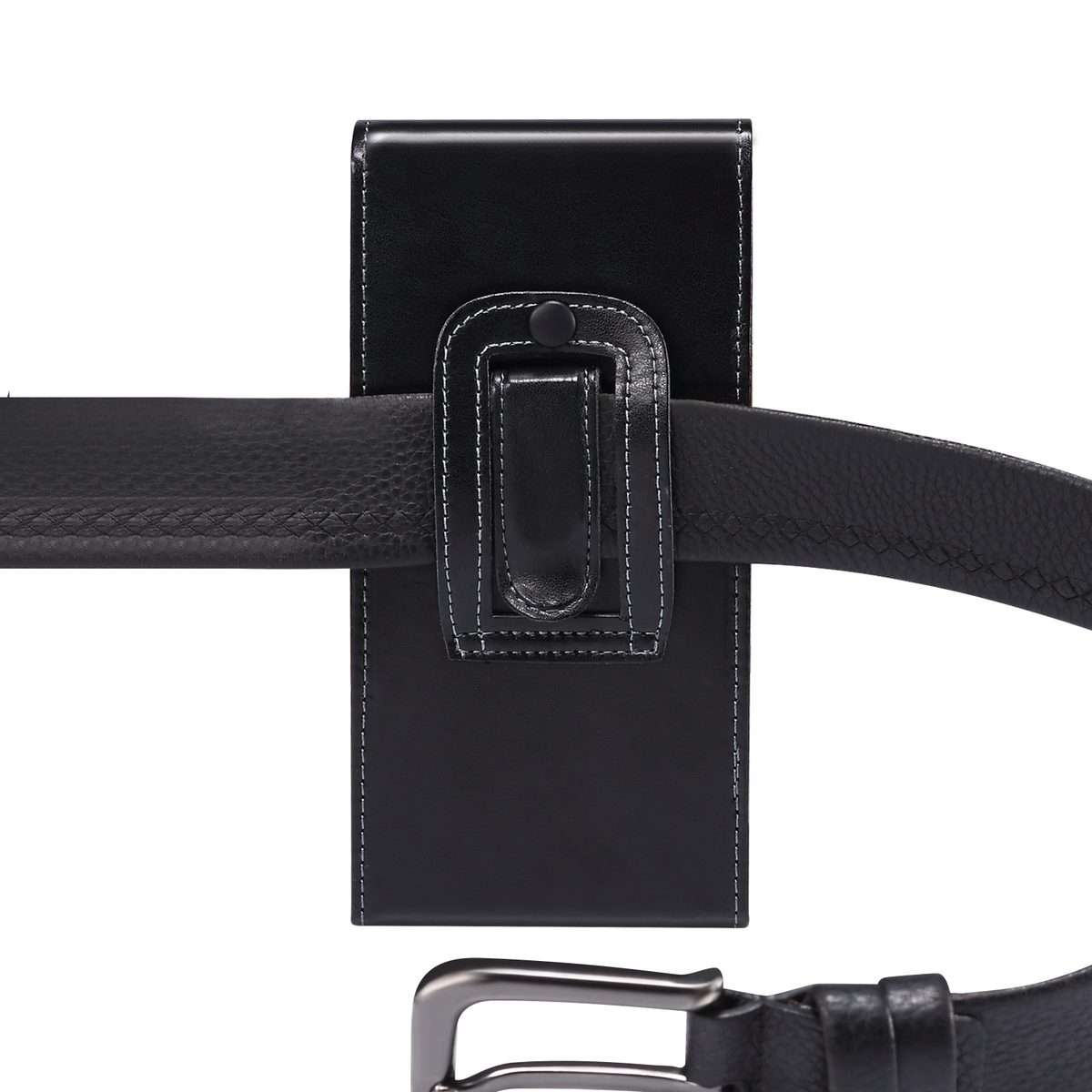 Men Glossy Texture Leather Portable Mobile Phone Waist Bag for 6.9 inch or below(Black)