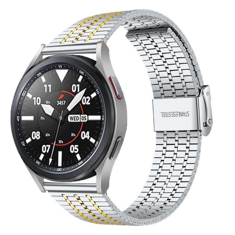 22mm Universal Seven-bead Stainless Steel Watch Band(Silver+Gold)