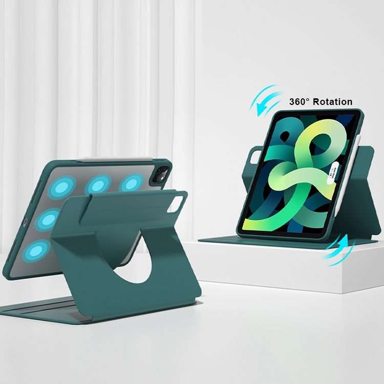 For iPad Pro 11 2022 / 2021 / 2020 / 2018 Front Stand Rotating Clear Back Smart ... (Night Green)