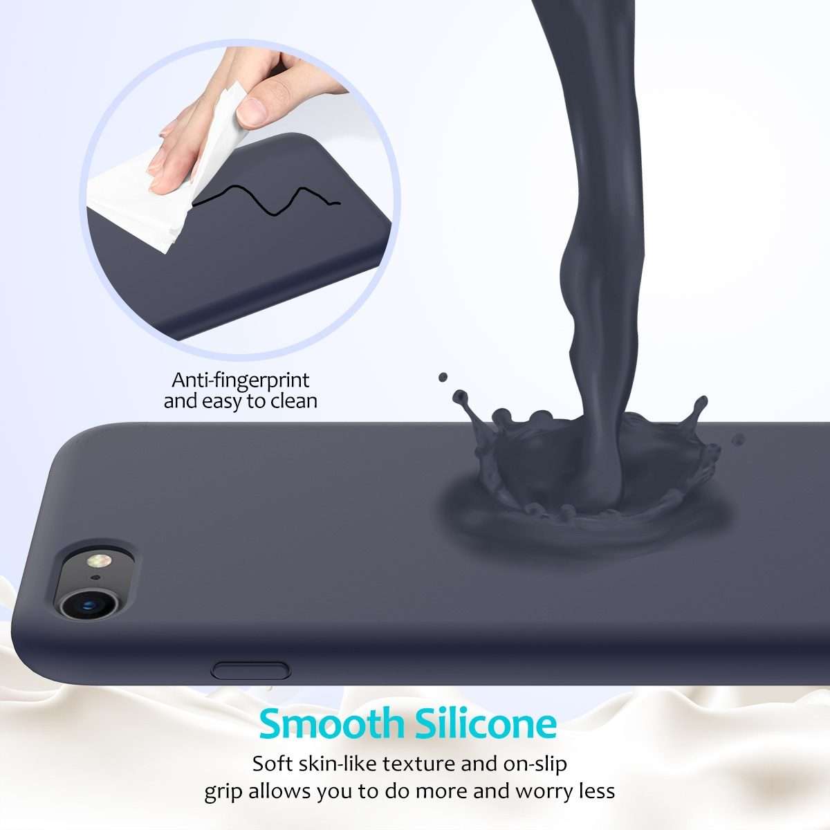 For iPhone SE 2022 / SE 2020 Shockproof Full Coverage Silicone Soft Protective Case(Dark Blue)
