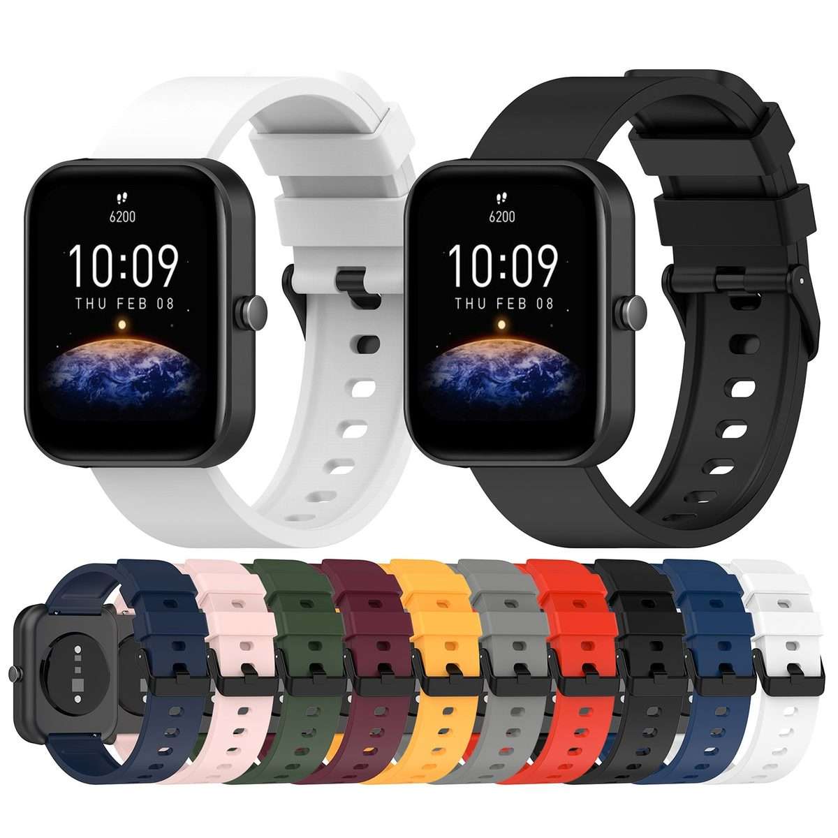 For Amazfit Bip 3 20mm Step Silicone Strap Stainless Steel Black Buckle(Red)