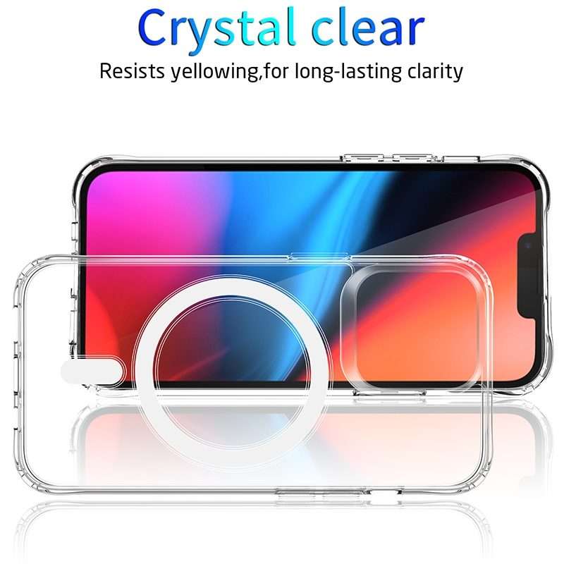 For iPhone 14 Pro Magsafe Magnetic Four Corner Airbags Phone Case(Transparent)