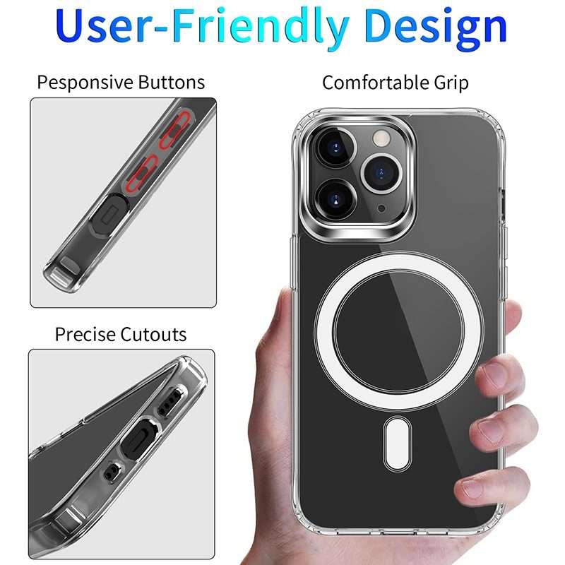 For iPhone 14 Pro Magsafe Magnetic Four Corner Airbags Phone Case(Transparent)